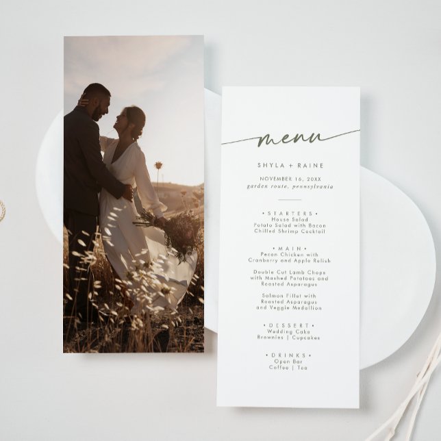 Menu Boho Chic Mariage photo vert et blanc (Créateur téléchargé)