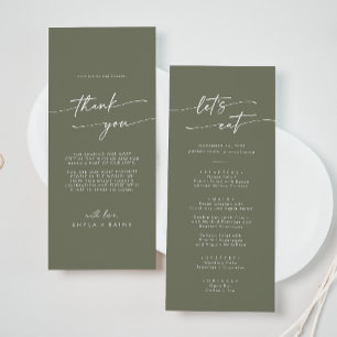 Menu Boho Chic Merci vert olive et Mariage