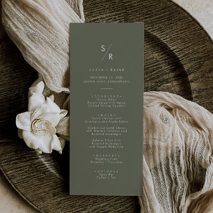 Menu Boho Chic Olive Vert Monogramme Mariage