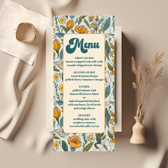 Menu Boho Chic Retro Coloré Floral Mariage (Créateur téléchargé)