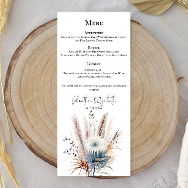 Menu Boho d'hiver Mariage Floral | BLANCHE (White Winter Boho Floral Wedding Menu)