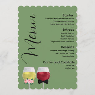 Menu Boho Dîner Vintage Party Couple Vin Mariage