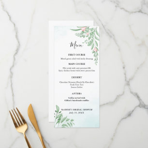 Menu Boho Dusty Blue Eucalyptus Baby shower de verdure