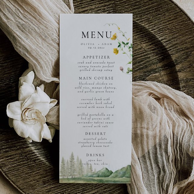 Menu Boho Fleur sauvage Forest Rustic Mountain Mariage (Créateur téléchargé)