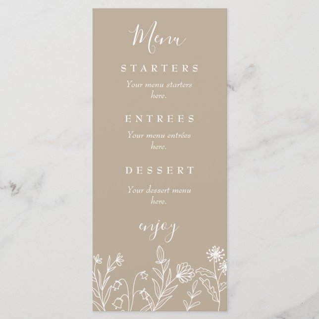 Menu Boho fleur sauvage terreux mariage (Devant)