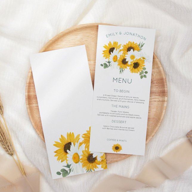 Menu Boho Fleurs sauvages Sunflowers Feuille Mariage (Créateur téléchargé)