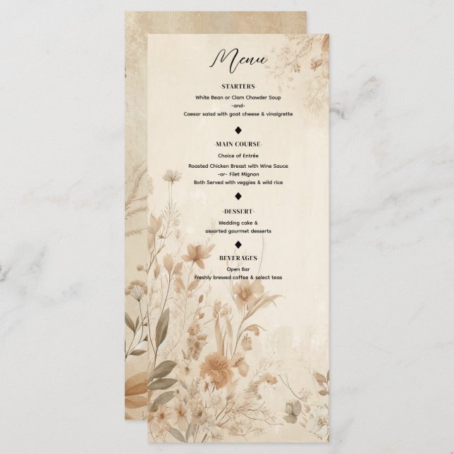Menu Boho Floral Delicate vintage (Devant / Derrière)