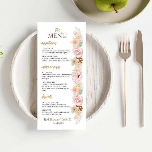 Menu Boho Floral Élégant Bohème Mariage de ton de la Te (Créateur téléchargé)