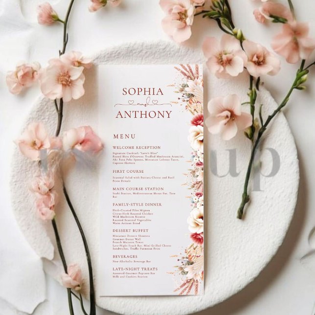 Menu Boho flou minimal Floral Mariage simple face homme (Créateur téléchargé)