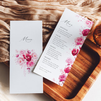 Menu Boho Magenta Hot rose Floral Élégant Mariage