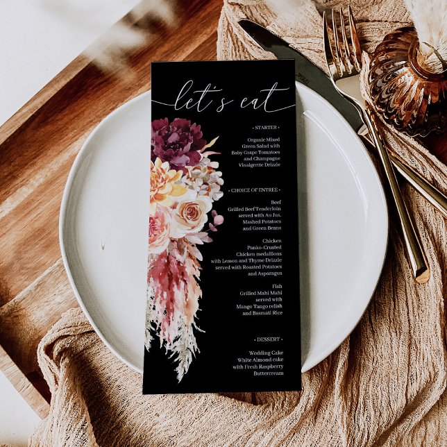 Menu Boho Pampas Grass Mariage Fête des mariées Me (Créateur téléchargé)