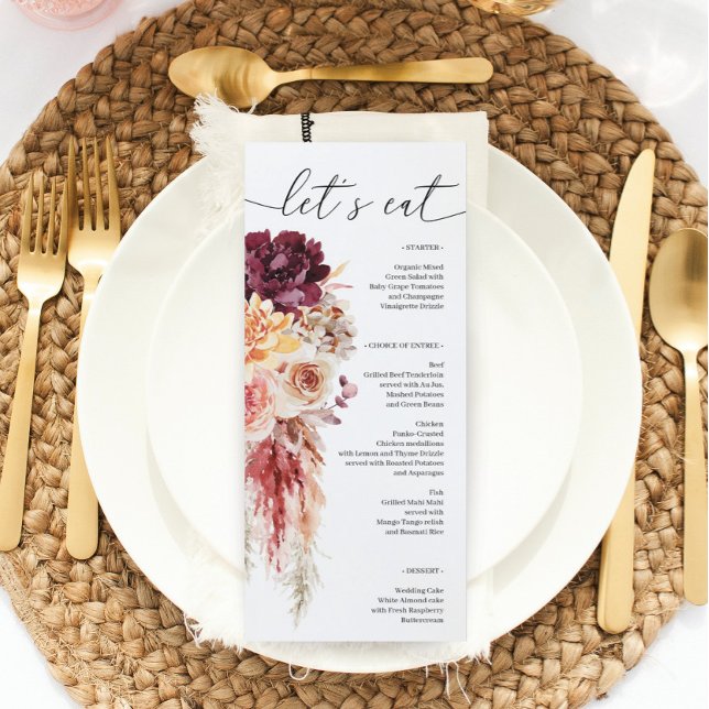 Menu Boho Pampas Grass Mariage Fête des mariées Me (Créateur téléchargé)