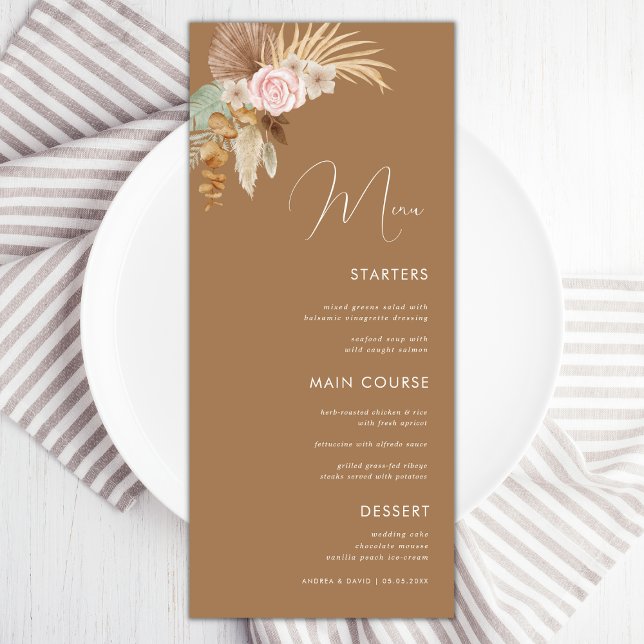 Menu Boho Pampas Grass séché Tropical Brown Mariage (Créateur téléchargé)