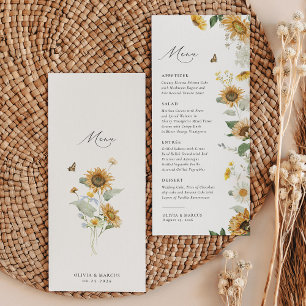 Menu Boho Sunflower Golden Rays Floral Elégant Mariage