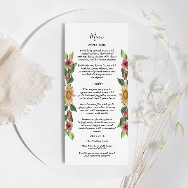 Menu Boho Sunflower Rustique Fleur sauvage Mariage plat (Créateur téléchargé)