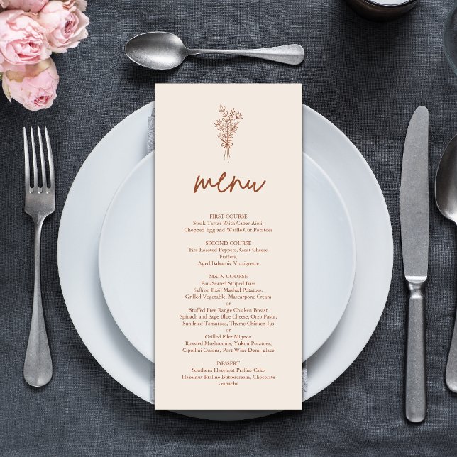 Menu Boho Terracotta brûlé Orange Rustique Mariage (Créateur téléchargé)