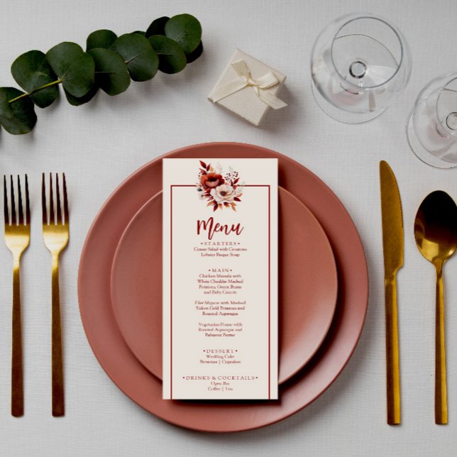 Menu Boho Terracotta Dîner d'automne Bouquet floral Mar (Créateur téléchargé)
