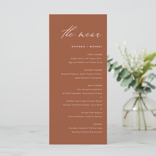 Menu Boho Terracotta Mariage de calligraphie manuscrite (Debout devant)