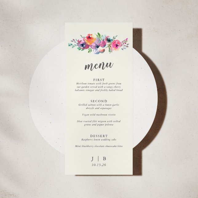 Menu Boho Watercolor Flowers Mariage élégant Personnali (Créateur téléchargé)