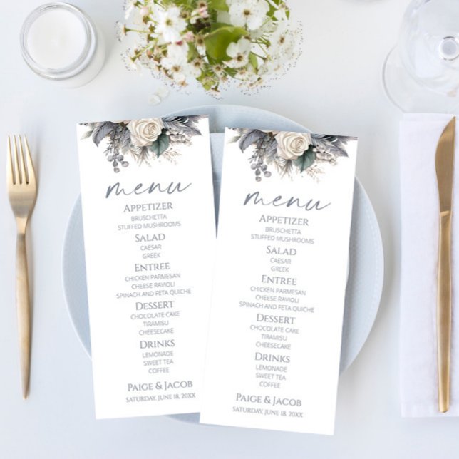 Menu Boho White Rose Floral Mariage Jardin (Créateur téléchargé)