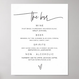 Menu Boire Bar Mariage Panneau de réception Poster