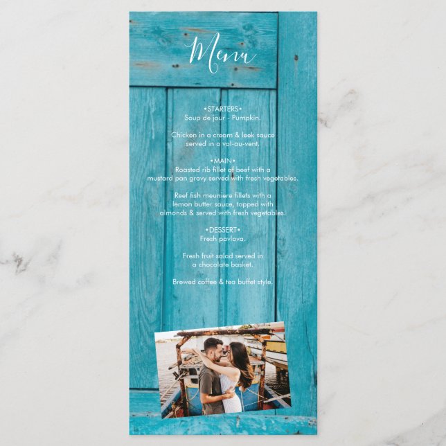 Menu Bois bleu rustique 4 Photos Mariage (Devant)