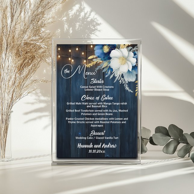 Menu Bois bleu rustique éclaire le Mariage floral (Créateur téléchargé)