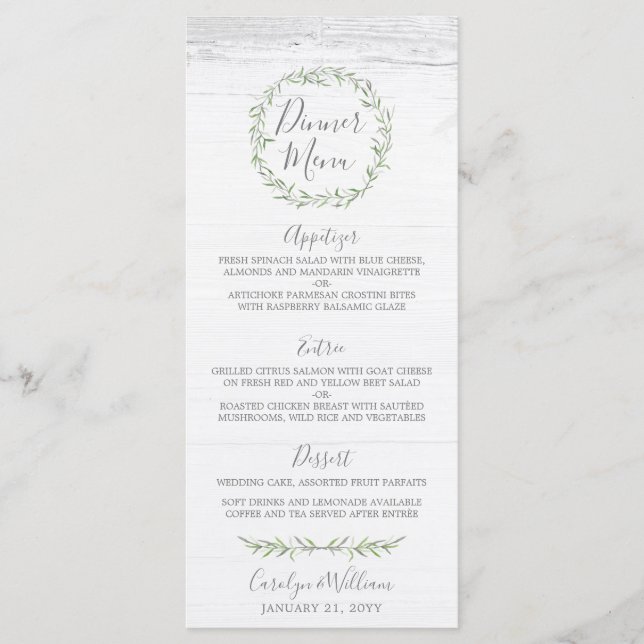 Menu Bois rustique & Botanique Feuille Wreath Diner Men (Devant)