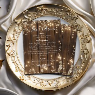 Menu Bois Rustique Chaîne éclaire Blanc Floral Mariage