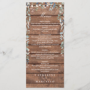 Menu Bois rustique Floral Cascade Monogram Dîner Mariag