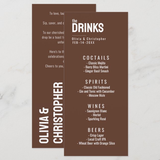 Menu Boissons avec texte Minimalist Bold (Devant / Derrière)