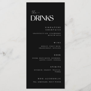 Menu Boissons de mariage noir et blanc moderne gras
