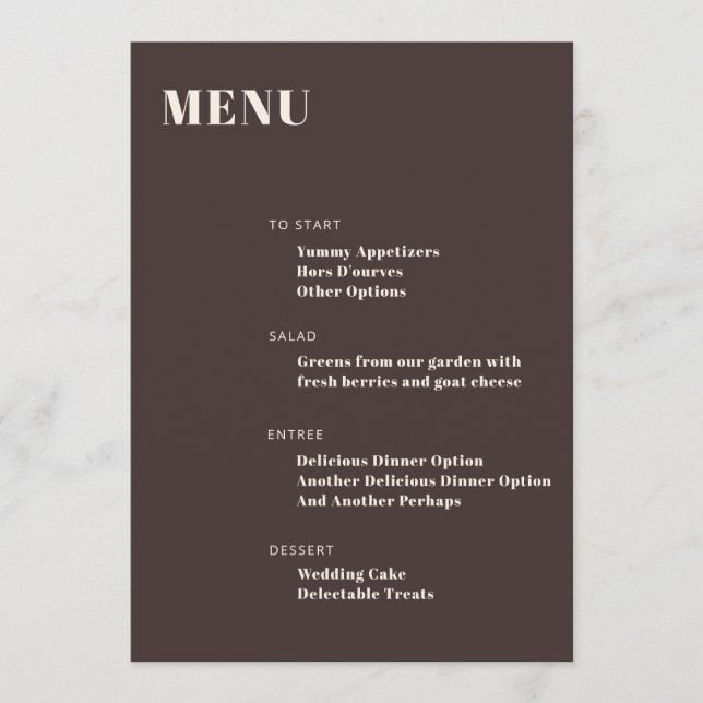Menu Bold Typography Custom Brown Modern Minimalist (Devant)