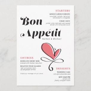Menu Bon Appetit Dîner Mariage Coeur Saumon