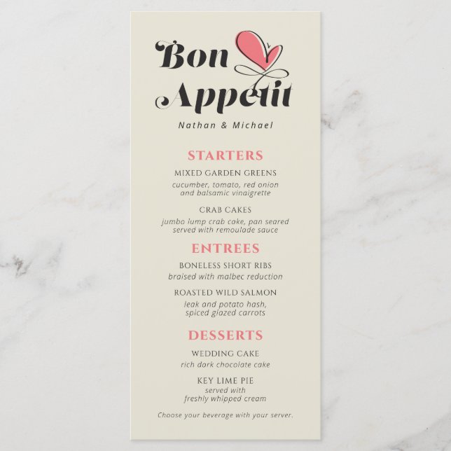 Menu Bon Appetit Dîner Mariage Crème Saumon (Devant)