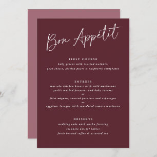Menu Bon Appétit Merlot Burgundy Mariage d'écriture man