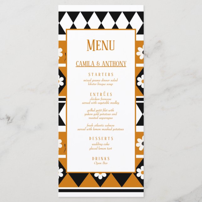 Menu Bordure Fleur Diamant Boho Motif Floral (Devant)