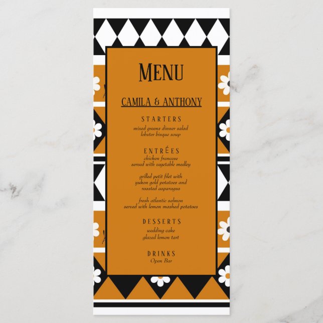 Menu Bordure Fleur Diamant Boho Motif Floral (Devant)