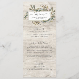 Menu botanique en bois rustique simple de mariage
