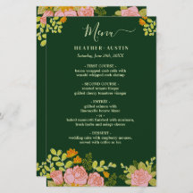 Menu Botanique Floral Dark Green Mariage