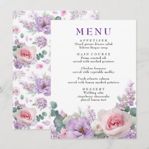 Menu Botanique Floral violet et Mariage rose