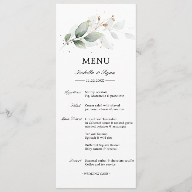 Menu Botanique Foliage Verdure Or Feuille Mariage (Devant)