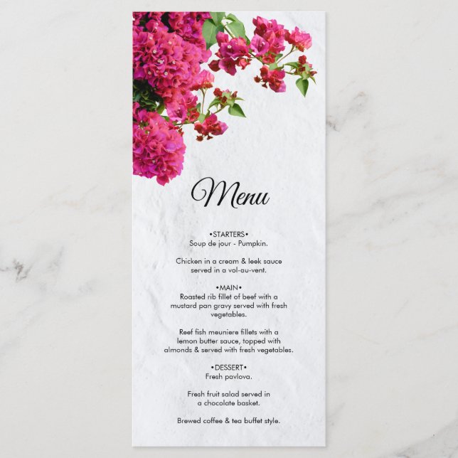 Menu Bougainvillea Méditerranée Grec Mariage (Devant)