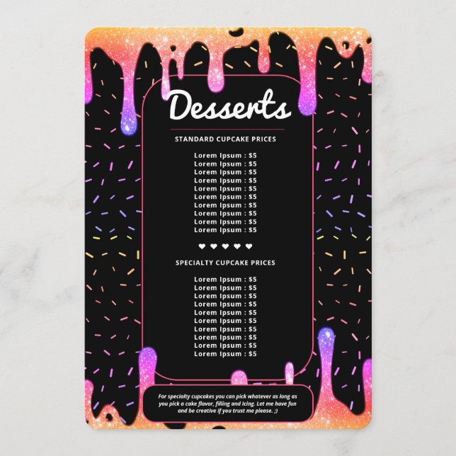 Menu Boulanger Pâtissier Décorateur Goutte Arc-en-ciel  (Devant)