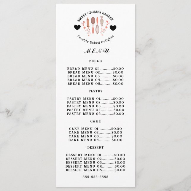 Menu Boulangerie Pâtisserie Chef Cuisine Ustensiles aff (Devant)