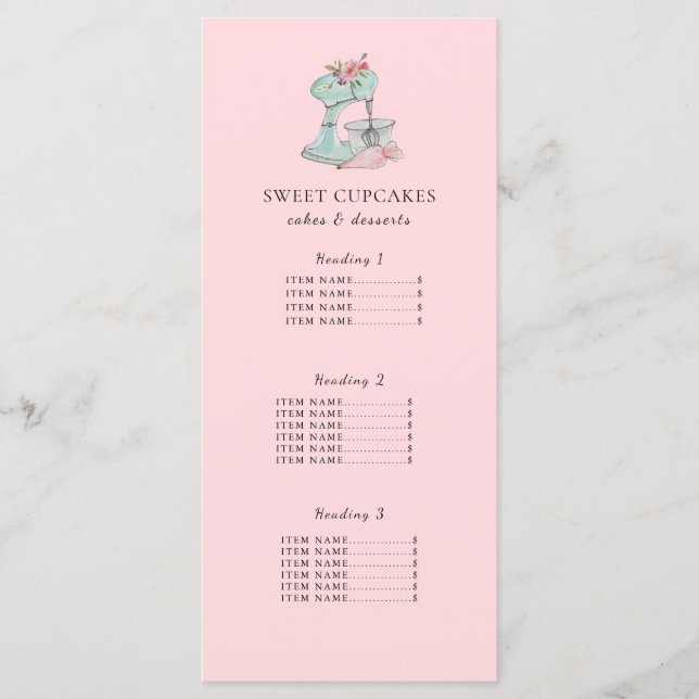 Menu Boulangerie rose de mélange de gâteaux (Devant)