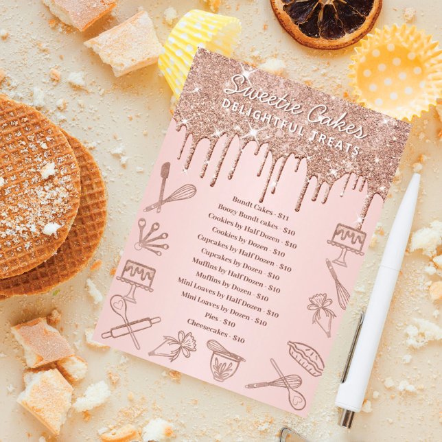 Menu Boulangerie Rose Parties scintillant or Livre rose (Créateur téléchargé)