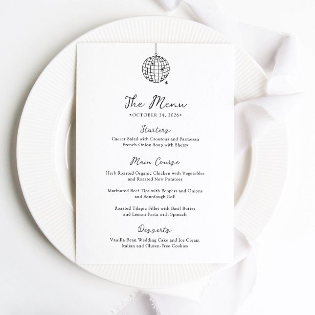 Menu Boule Disco Minimale | Mariage noir et blanc (Créateur téléchargé)