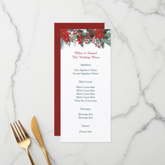 Menu Bouquet de bordure rouge Poinsettia (Devant/Arrière en situation)