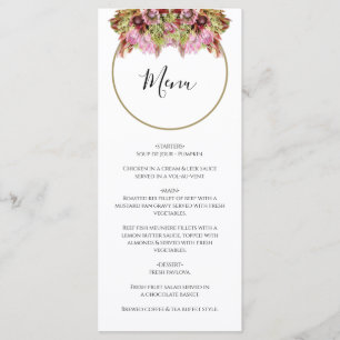Menu Bouquet de fleurs sauvages rustique pour mariage